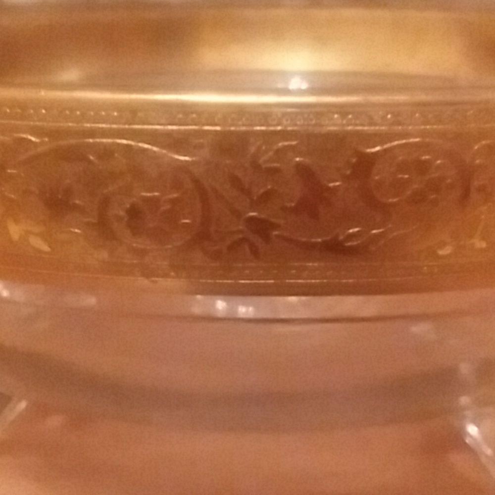 Antique glass footed fruit bowl with gold leaf rim - Picture 2 of 5